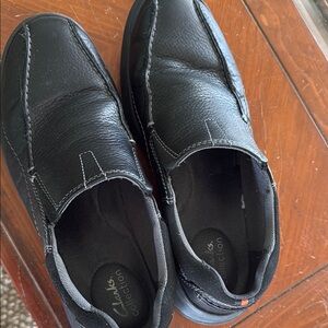 Clarks Black Leather Slip-On Loafers